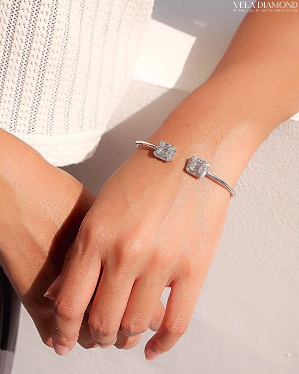 Vela Emerald-Cut Illusion Diamond Bangle - Image 2