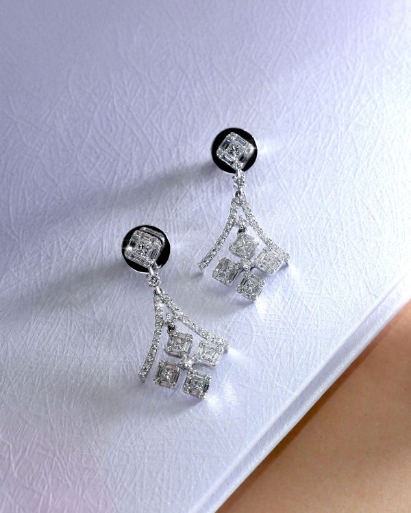 ต่างหูเพชร Illusion Asscher Diamond