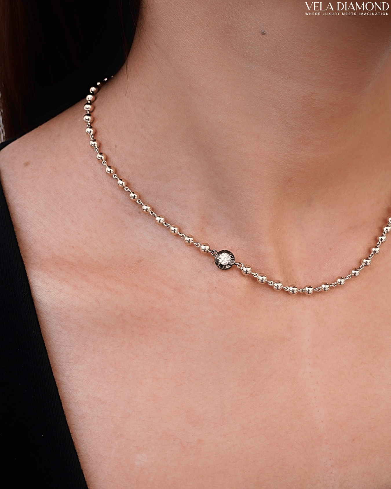 สร้อยคอ  Vela Yellow Gold & Black Rhodium Necklace