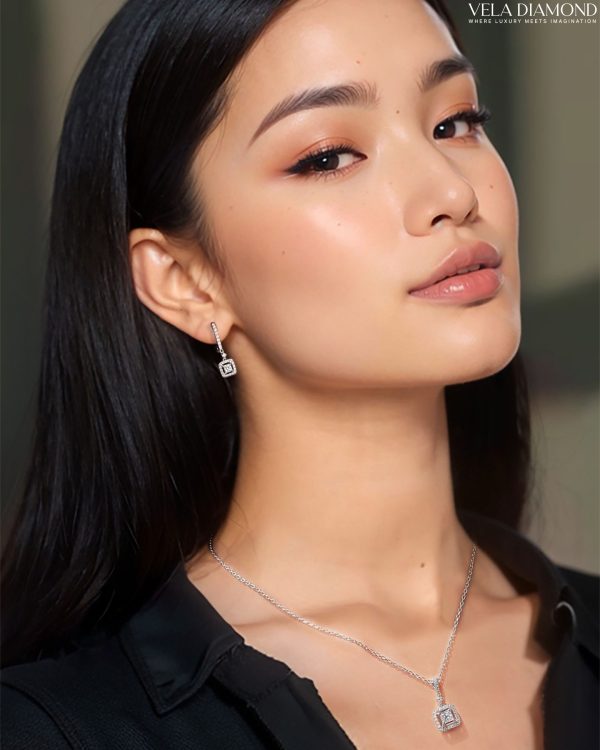 ต่างหู Vela Sparkle Square Short Drop Earrings - Image 2