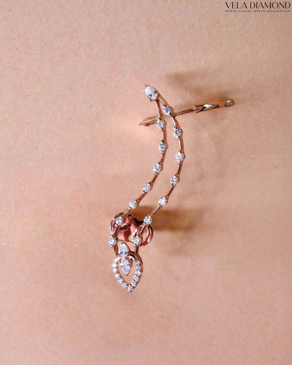 ต่างหูเพชร Elegant Pink Gold Ear Climber Earrings - Image 3