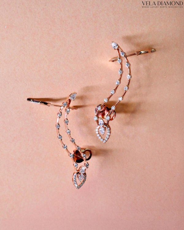ต่างหูเพชร Elegant Pink Gold Ear Climber Earrings