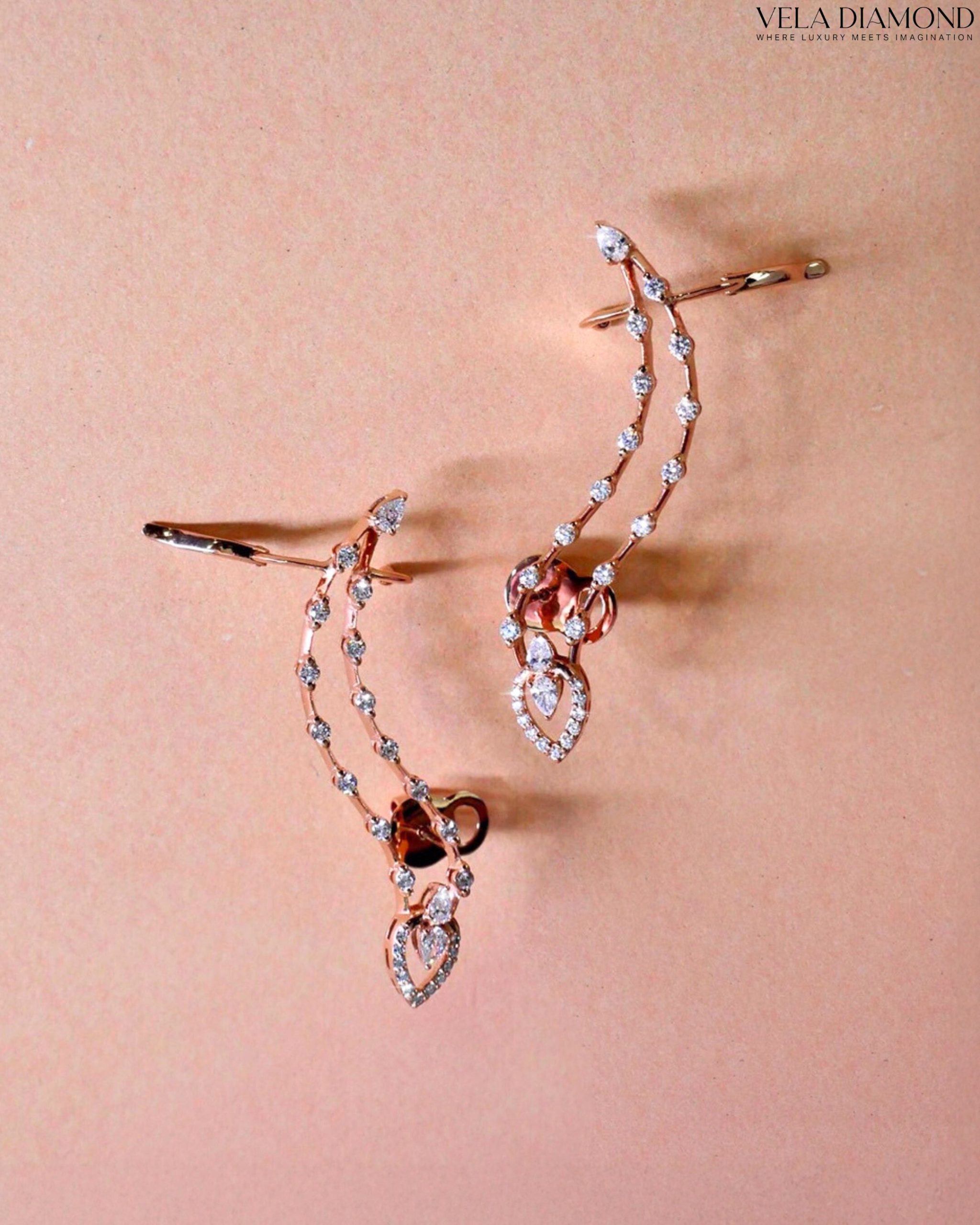 ต่างหูเพชร Elegant Pink Gold Ear Climber Earrings