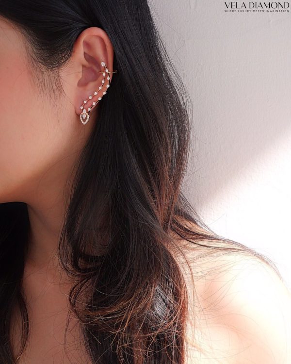ต่างหูเพชร Elegant Pink Gold Ear Climber Earrings - Image 2