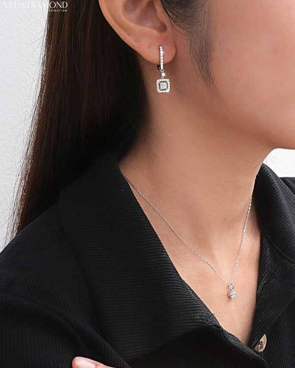 ต่างหู Vela Sparkle Square Short Drop Earrings - Image 3