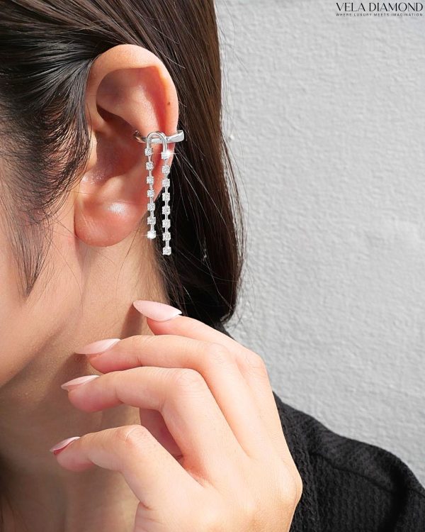 Double Draped Diamond Earcuff - Image 2