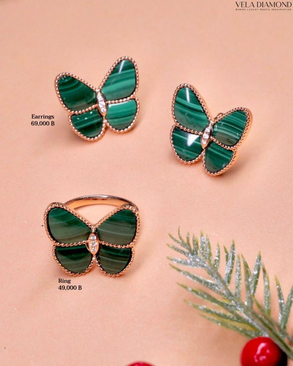 ต่างหูเพชร Malachite & Diamond Butterflies - Image 5