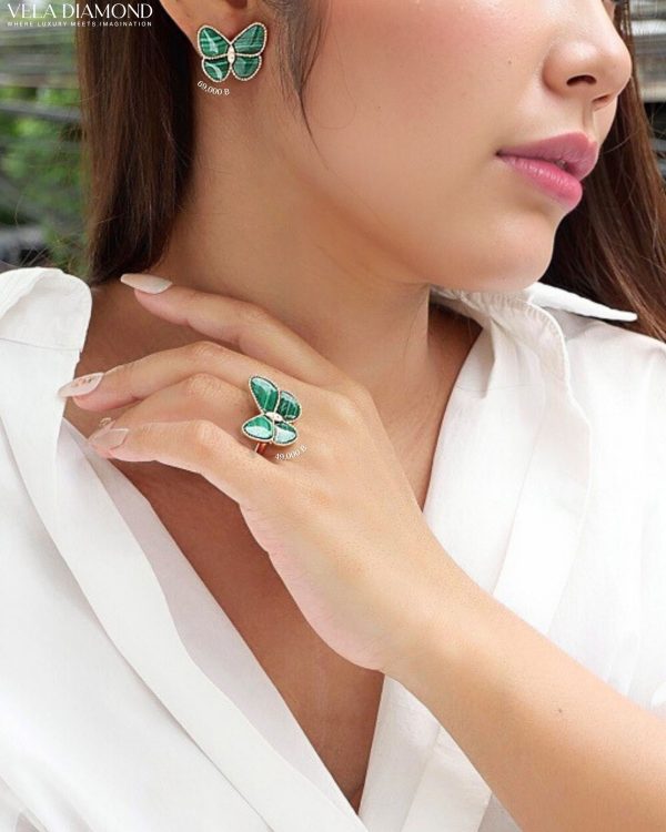 ต่างหูเพชร Malachite & Diamond Butterflies - Image 4