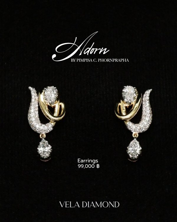 ต่างหูเพชร Adorn Two-Tone Short Drop Earrings — Adorn Collection