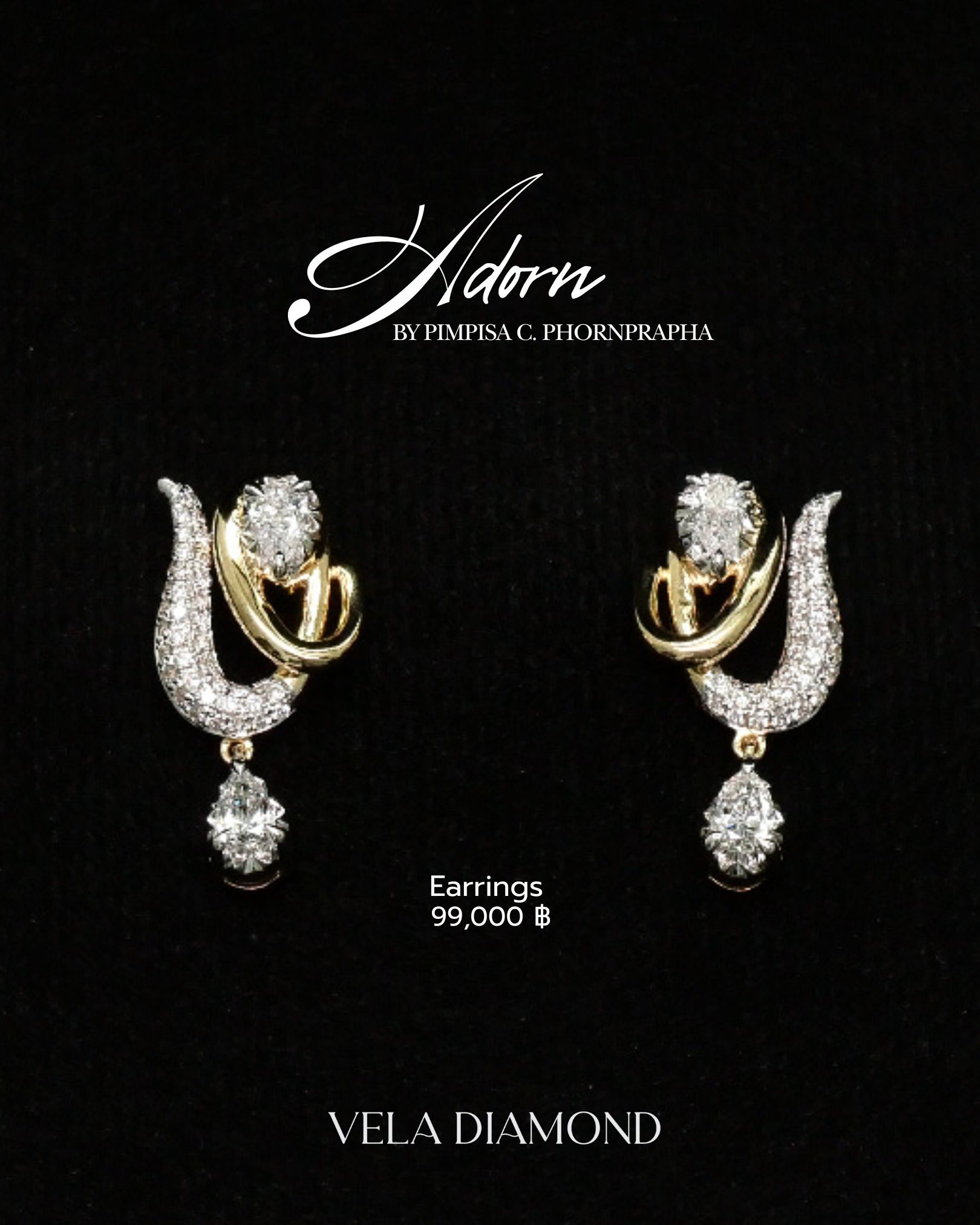 ต่างหูเพชร Adorn Two-Tone Short Drop Earrings — Adorn Collection