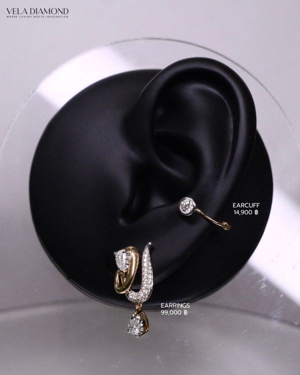 ต่างหูเพชร Adorn Two-Tone Short Drop Earrings — Adorn Collection - Image 4